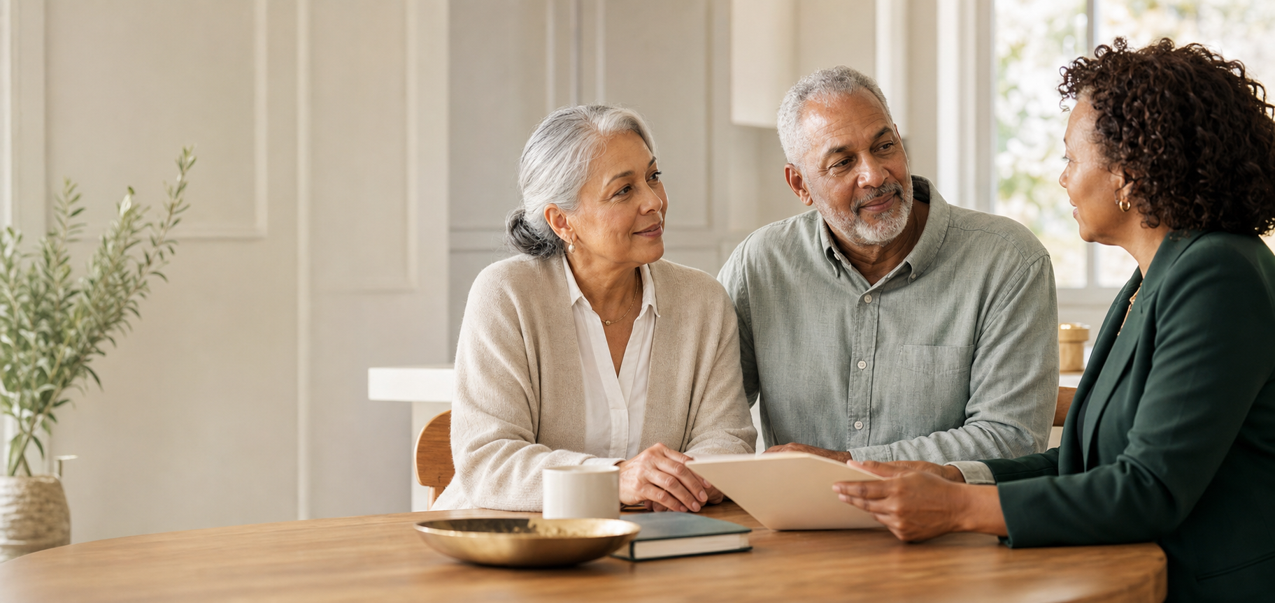 A senior couple speaking with a trusted coverage advisor